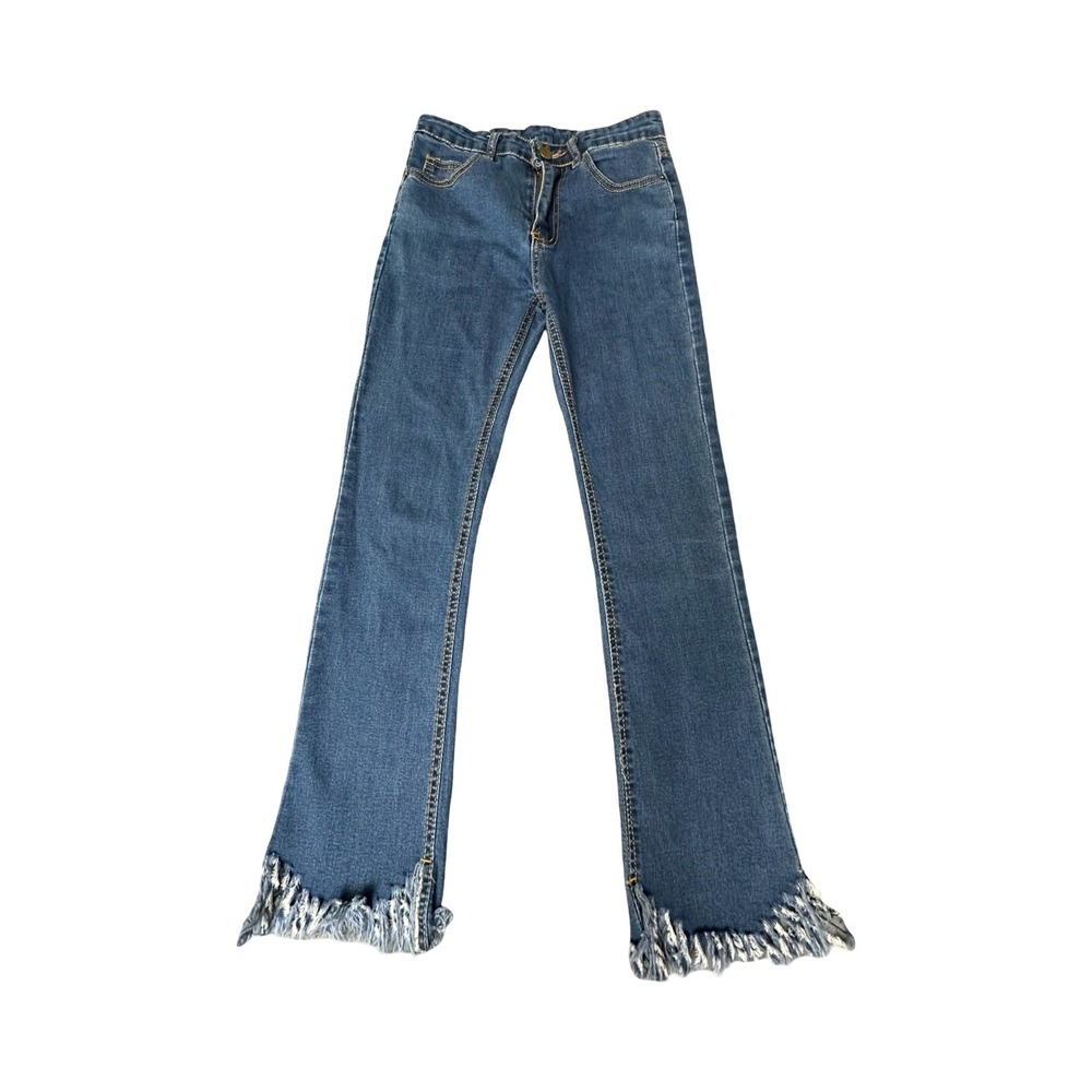 Unbranded Flare Jeans Womens S Blue Fringe Hem High Rise Bell Bottom Denim Pants